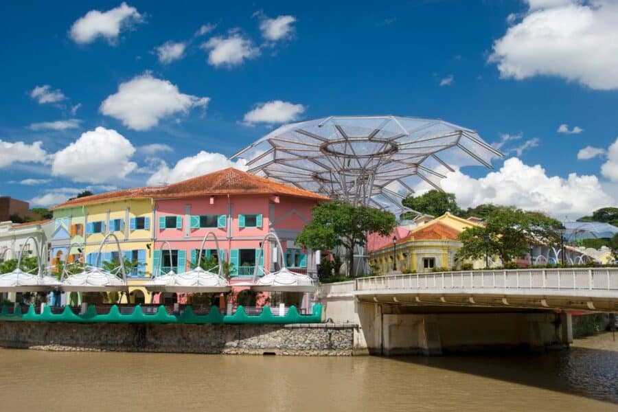 Clarke Quay during the daytime. You can see the converted colourful warehouses that make this area a great place to visit.