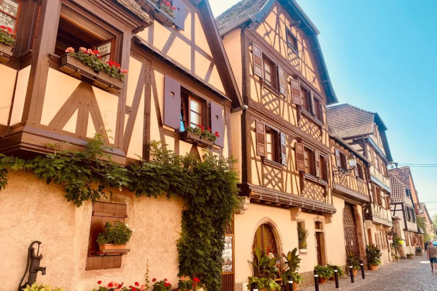 Half-timbered buildings in Obernai Alsace.