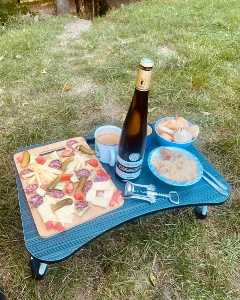 Cheese and meat sharing board, with Alsace wine.