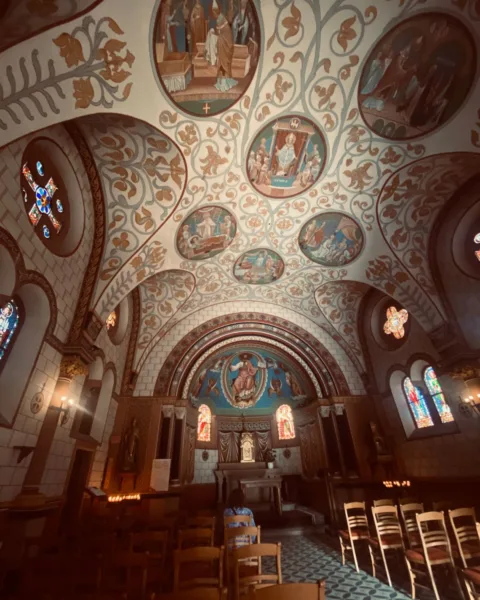 Inside the Eguisheim church, shows ceiling decoration