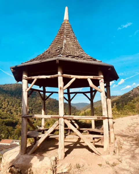 Timber pagola rest stop on the three castles of Ribeauville Hike