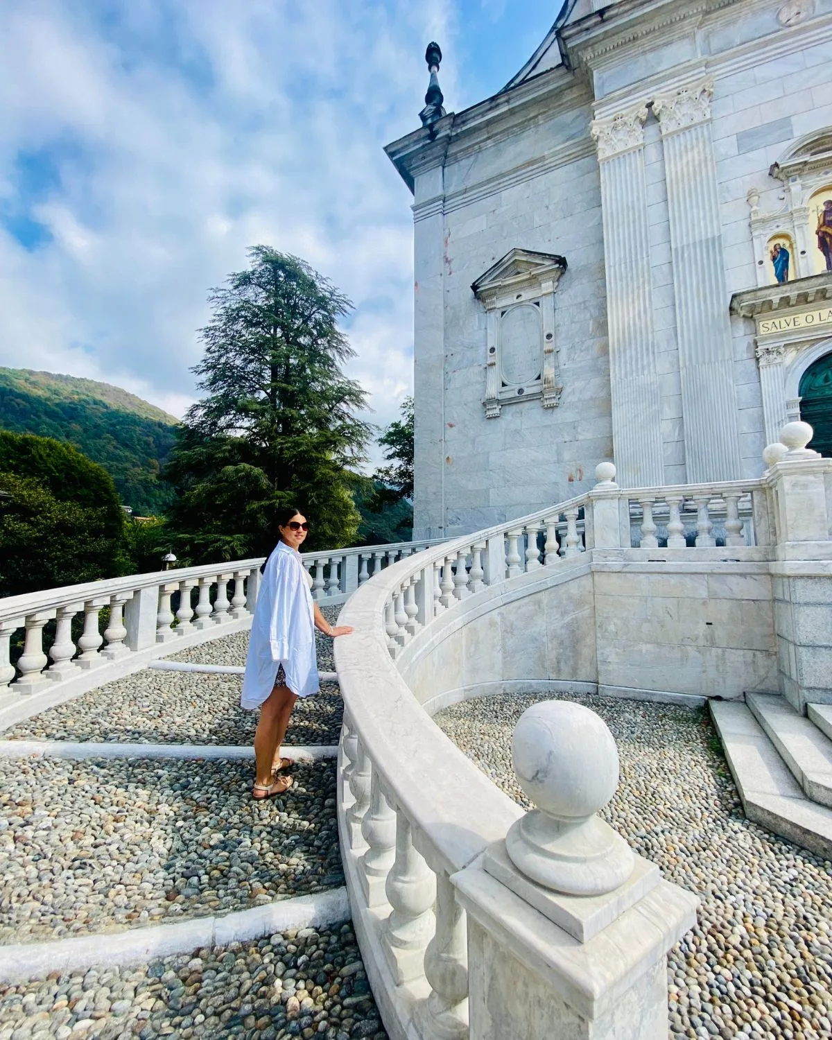 Abi on the steps to the Basilica Mary of the Assumption, Sacro Monte di Varallo.