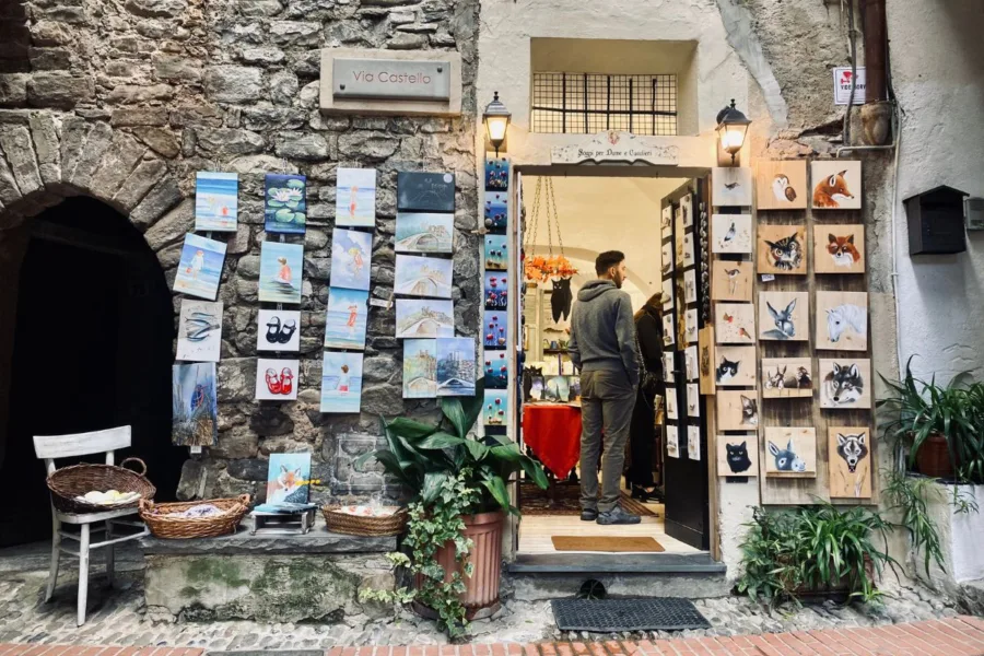 Art shops in the Tera of Dolceacqua, Italy.