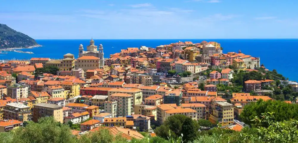 Terracotta rooftops od Imperia, an offbeat city in Liguria, Italy.
