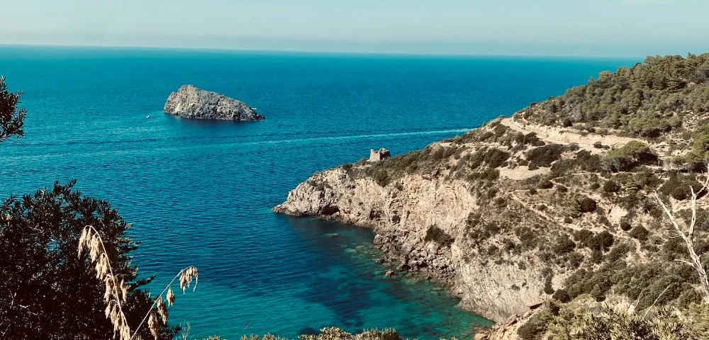 Rocky outcrop along the Tuscan coast in Italy