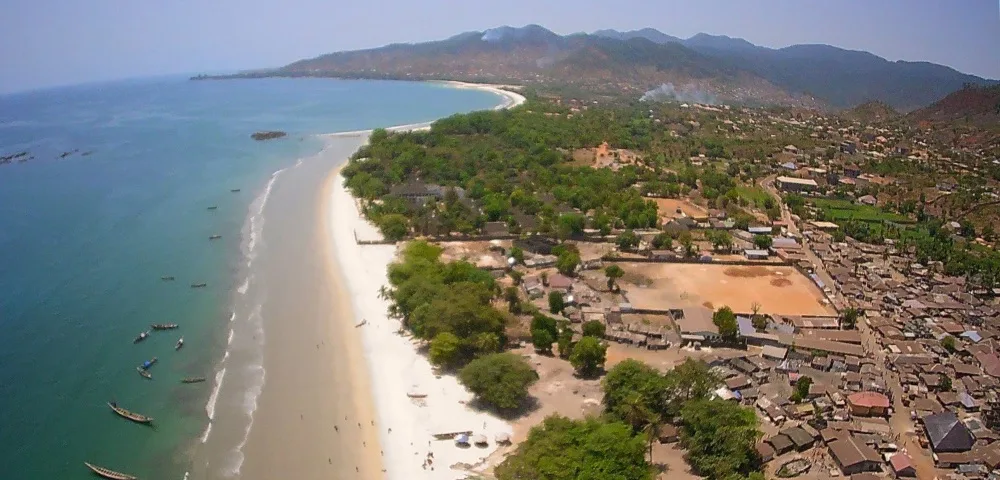 Aeriel of coastline in the off the beaten path country Sierra Leone