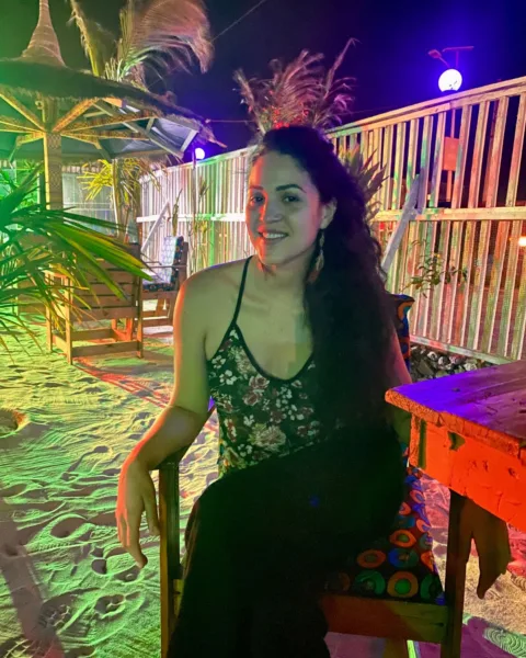 Abi in a club at nightime in Freetown