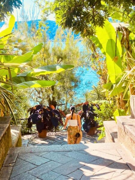 Abi walking down steps in Italy