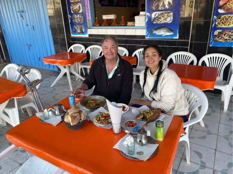 Abi and Steve enjoying a meal in Morocco.