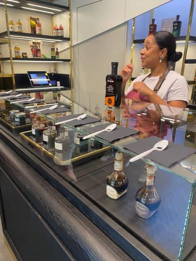 Balsamic tasting at the elegant Di Nigris boutique, Milan.