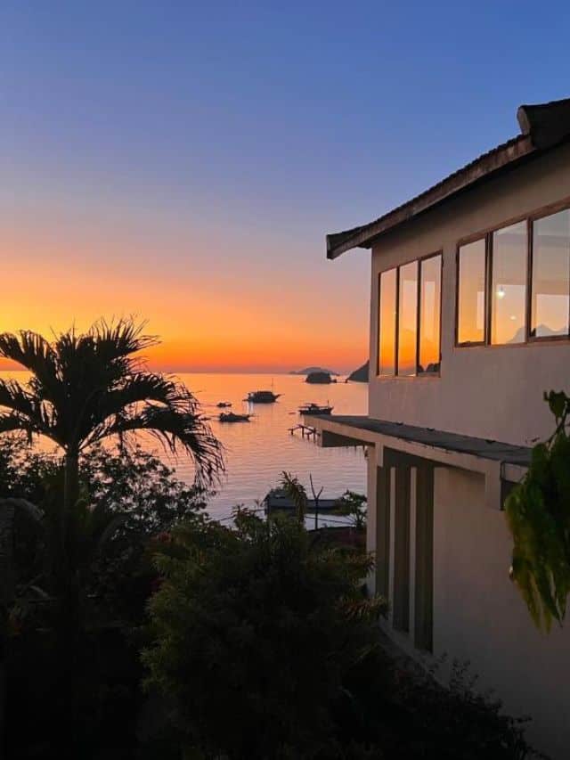 Sunset view from Blue Parrot Hotel overlooking the bay in Labuan Bajo