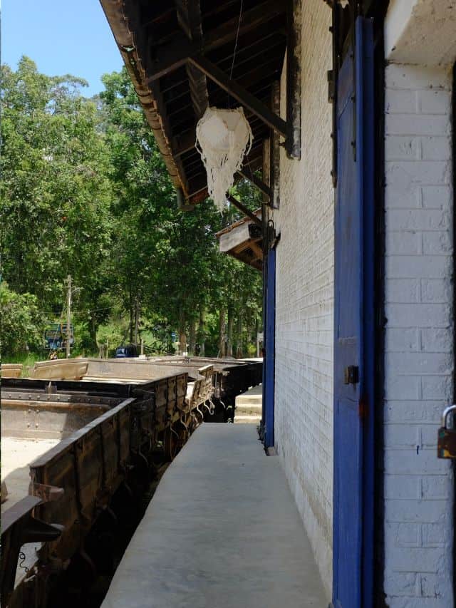 Old station building and freight carts at Demodara Railway Station