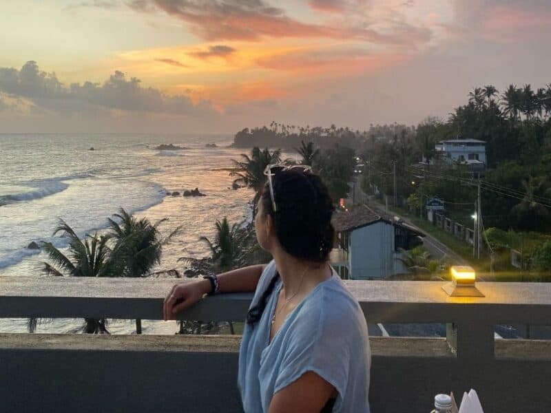 Looking out over the ocean at sunset after arriving in Ahangama on Sri Lanka’s south coast.