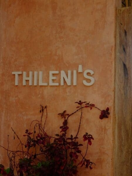 Thelini’s sign on a terracotta wall during my Ahangama itinerary