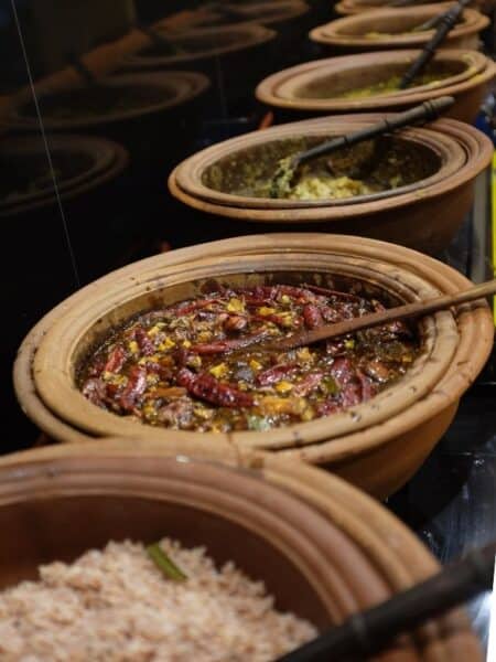 Sri Lankan curries and sambols served in clay pots