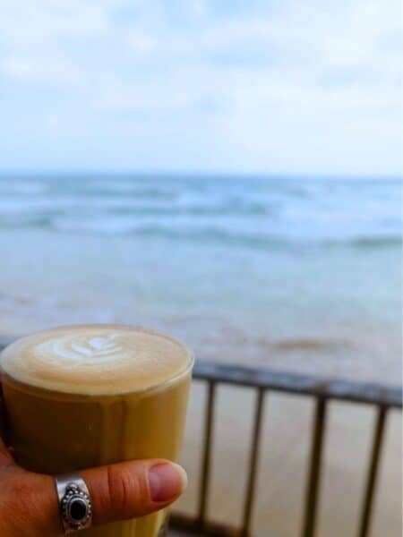 Coffee with an ocean view at Ceylon Sliders in Ahangama