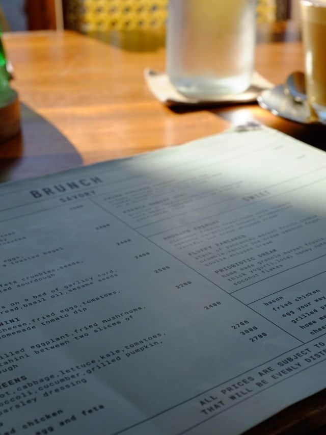 Close-up of a brunch menu at a café in Ahangama.
