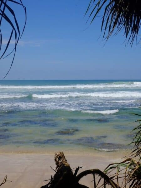 Quiet stretch of beach and turquoise water along Ahangama’s coastline.
