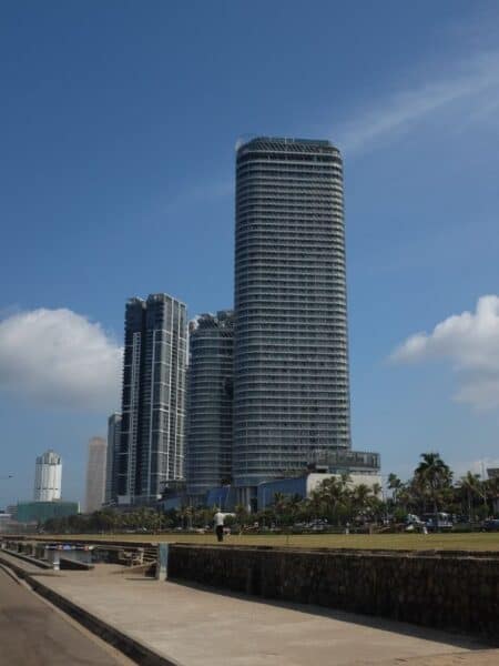 Modern buildings near Galle Face Green on a Colombo city highlights tour
