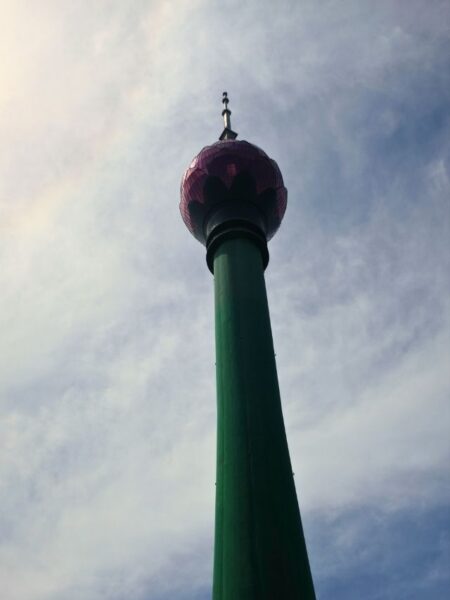 Low angle view of Lotus Tower during a Colombo city highlights tour