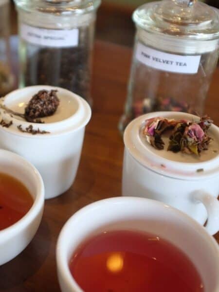 Tea tasting with different Ceylon teas during my Colombo City Tour by Tuk Tuk
