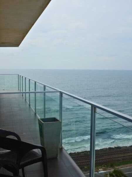 Balcony view over the Indian Ocean from a Colombo hotel on Marine Drive.