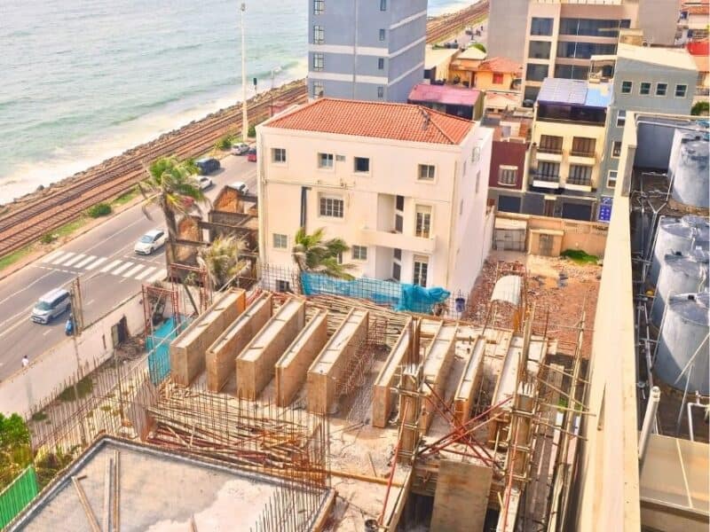 Partial sea view from Marino Beach Colombo with nearby construction partly blocking the balcony outlook.
