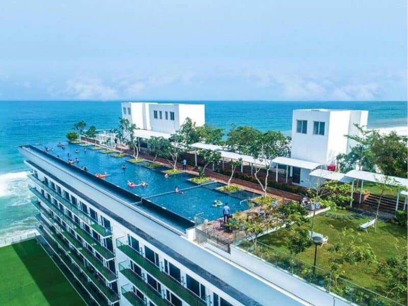 Rooftop infinity pool at Marino Beach Colombo overlooking the Indian Ocean.