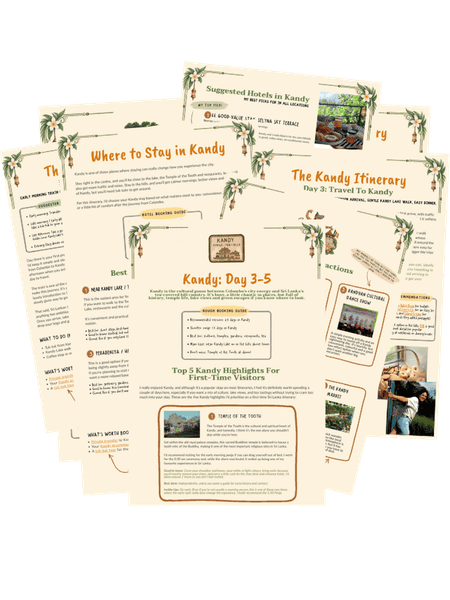 copies of a itinerary pages for a Sri Lanka trip.